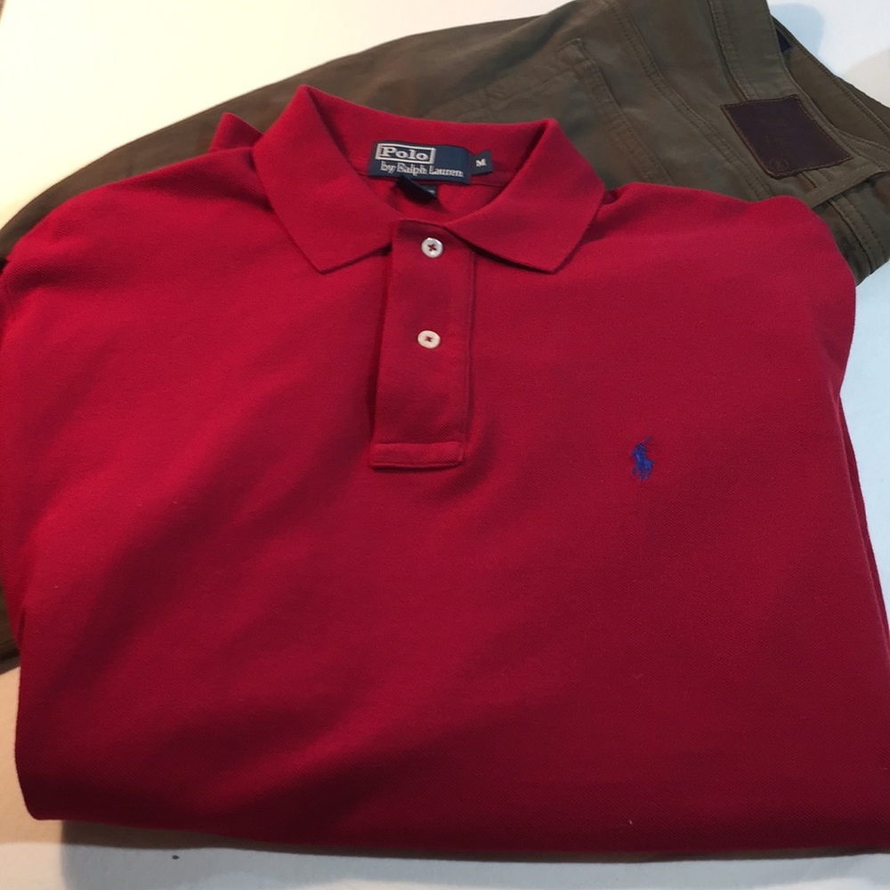 POLO long sleeve red men's classic polo, med, EUC! - Picture 4 of 7